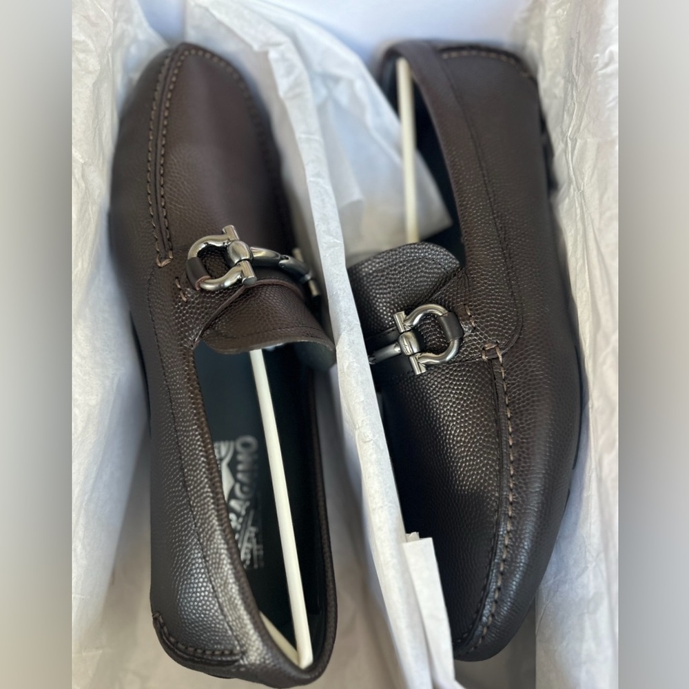 NEW Salvatore Ferragamo Brown Leather Gancini Bit Loafers - Picture 4 of 7